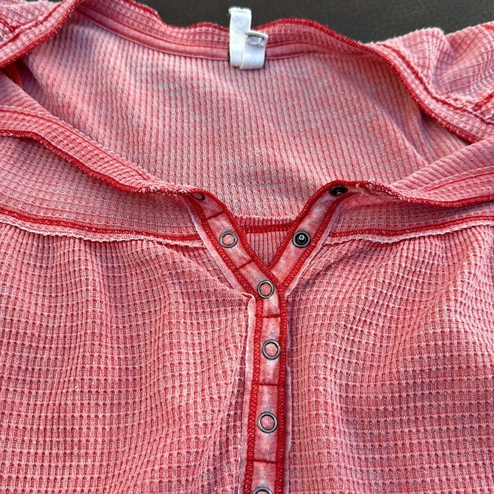 Free People Pink Waffle Knit Henley Top - Picture 8 of 9